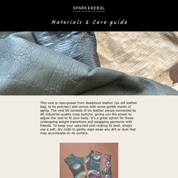 Upcycled Unique Unisex Floral Hand-Painted Black Leather Vest from SPARK + REBEL - Picture 9 of 10